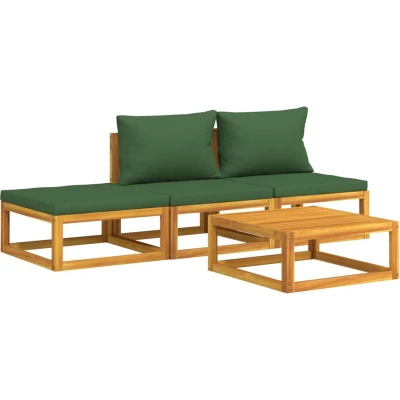 Afbeelding van vidaXL 4 delige Loungeset met groene kussens massief hout