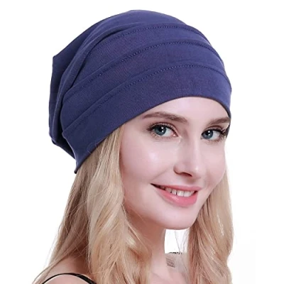 Afbeelding van osvyo Katoenen Chemo Hoeden Zachte Caps Kanker Hoofddeksels voor Vrouwen Haaruitval Verzegeld Verpakking, denim, blauw, One size