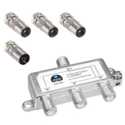 Afbeelding van HB DIGITAL SAT BK FM verdeler 3 voudige splitter (3 weg) 5 2400 MHz digitaal en analoog geschikt volledig afgeschermd DVB S S2 kabeltelevisie C incl. antennes kabel
