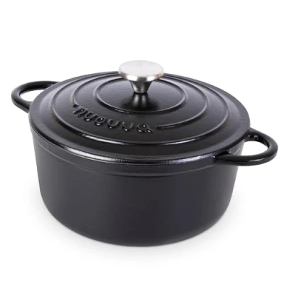 Afbeelding van Gietijzeren Pot met Deksel Anti aanbaklaag, Ovenbestendig, Geëmailleerde Braadpot Robuust Kookgerei Zwart 4,7L Van Nuovva