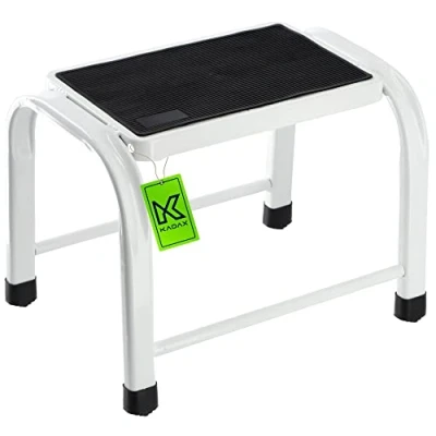 Afbeelding van KADAX Opstapkruk, trapladder van staal, huishoudladder tot 150 kg, draagkruk met antislip voeten, huishoudladder, aluminium kruk (1 trede)