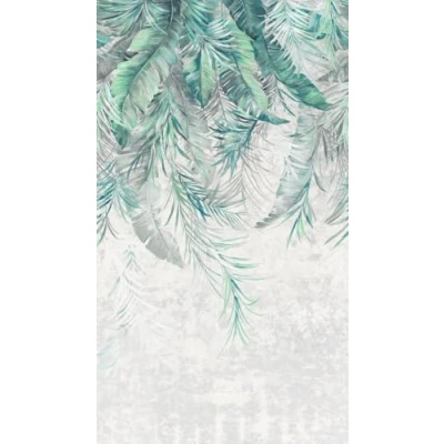 Afbeelding van Bladerenbehang turquoise grijs, vliesbehang met palmbomenbladeren 398191, kunstbehang modern 39819 1, in Boho stijl, BRICOFLOR.nl