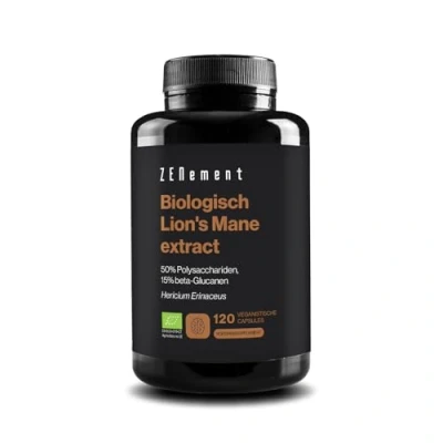 Afbeelding van Bio Lion&#039;s Mane extract, 50% Polysacchariden, 15% beta Glucanen, 120 Capsules Hericium Erinaceus Bio, 100% Natuurlijke Ingrediënten, Veganistisch Zenement