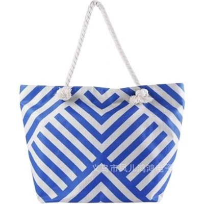 Afbeelding van Strandtas Shopper Weekendtas Blauw Wit Gestreep.