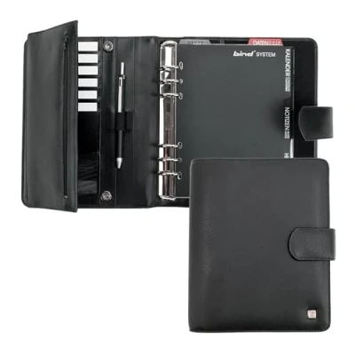 Afbeelding van bind T 500 Managerplanner voor A5, systeemplanner, timer, organizer, kalender, 1 week = 2 pagina&#039;s, notitieboek, adressenboek, ringbandinleg, planner, nappaleer, zwart