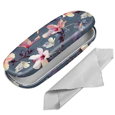 Afbeelding van FINTIE Hard Shell Brillenetui voor Vrouwen Mannen Mode Leesbril Case Beschermende Brillen Hoesjes Met Reinigingsdoek, Bloeiende Hibiscus, S