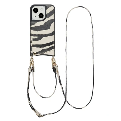 Afbeelding van Apple iPhone 15 Hoesje Kunstleder Selencia Hardcase/Koordhoesje/Backcover Zazzy Zebra Telefoonhoesje
