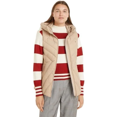 Afbeelding van Tommy Hilfiger Dames Chevron Mw Gewatteerd Vest, Beige, XXL