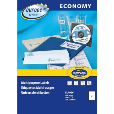 Afbeelding van EUROPE 100 Multifunctionele etiketten, zelfklevend, 210 x 148 mm, wit, 200 stuks