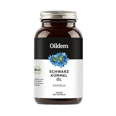 Afbeelding van Oildem Biologische zwarte komijnolie capsules (zonder hitte), koudgeperst (originele Nigella sativa), veganistisch, molenvers geproduceerd in Duitsland