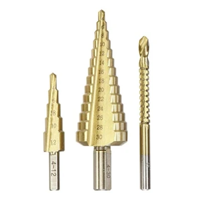 Afbeelding van kwb trapboor, 3 delige set met freesboor, 1 x 4 12 mm, 1x 30 6 titanium genitreerd oppervlak