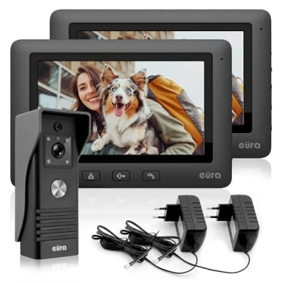 Afbeelding van EURA A31A149 VDP 45A3 Alpha video deurintercom 4 draads intercomsysteem, zwart, twee 7 inch kleurenmonitor