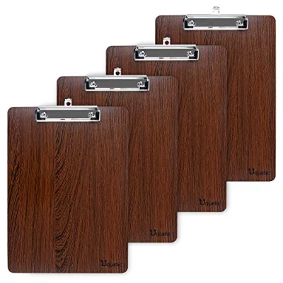 Afbeelding van Uquelic 4 stuks A5 duurzame houten klemborden met ophanggat, ontworpen voor kantoor, werk, klaslokaal, zakelijk restaurant (koffiekleur, A5)