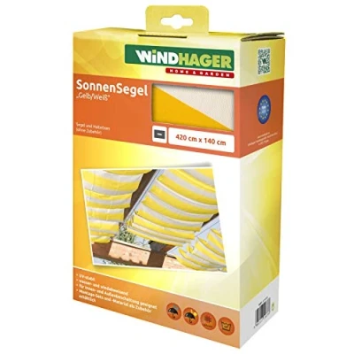 Afbeelding van Windhager Luifel voor kabelspantechniek, serre en terrassen schaduw, kabelspanluifel, 420 x 140 cm, geel/wit, 10873
