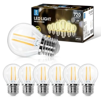 Afbeelding van Aigostar Led Lamp 6W, E27 Fitting, Filamentstijl Helder, Niet Dimbaar, Warm Wit 2700 Kelvin, 720 Lumen, Verpakking Van 6