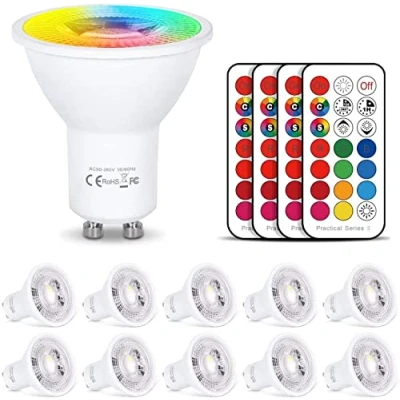 Afbeelding van LED lamp GU10 RGB + warm wit kleurverandering spot licht dimbaar 3W, 200LM, AC 85V 265V, met IR afstandsbediening voor wandlamp, raillamp, plafondinbouwlamp (10 lampen 2 afstandsbedieningen)