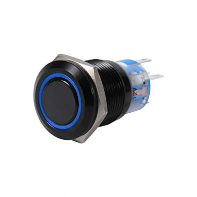 Afbeelding van Auto LED knopschakelaar, 19 mm, 12V 24V aan/uit, waterdichte zelfborgende vergrendeling, drukknop, platte schakelaar, blauw Automotive schakelaars