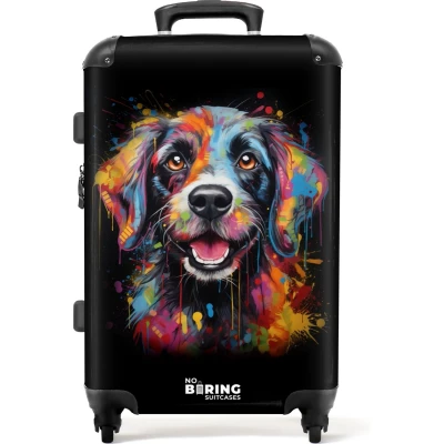 Afbeelding van NoBoringSuitcases.com® Kinderkoffer Kindertrolley Hond als kleurrijke graffiti art Koffer kind groot Rolkoffer lichtgewicht Reiskoffer met 4 wielen Grote trolley XL 20 kg bagage