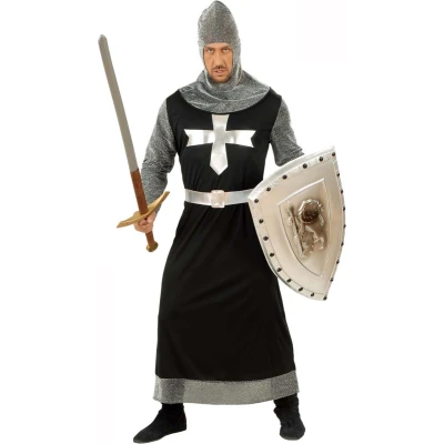 Afbeelding van Widmann Kostuum Dark Crusader, lange kazak, riem, capuchon, carnaval, themafeest