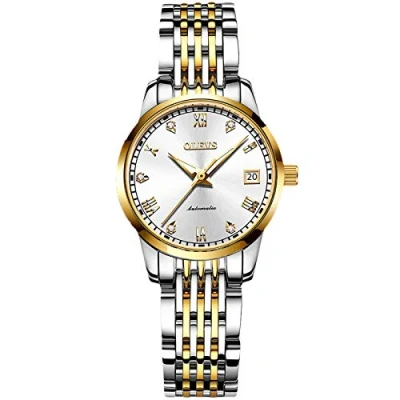 Afbeelding van RORIOS Automatisch horloge voor dames, modieus, oplichtend polshorloge met roestvrijstalen armband, waterdicht diamanthorloge, mechanische dameshorloges, zilver A