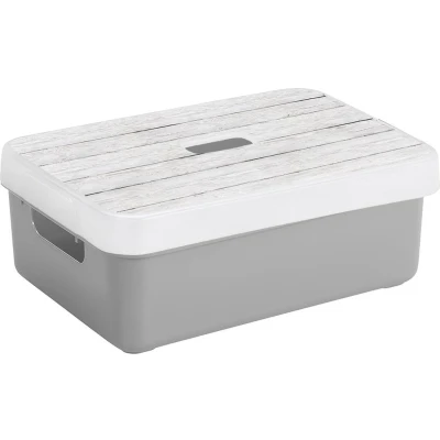 Afbeelding van Sunware Opbergbox/mand lichtgrijs 9 liter met deksel hout kleur Opbergbox