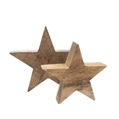 Afbeelding van Mango houten ster set van 2 20 en 15 cm decoratieve kerstster om neer te zetten advent winter kerst tafel raam staander decoratie