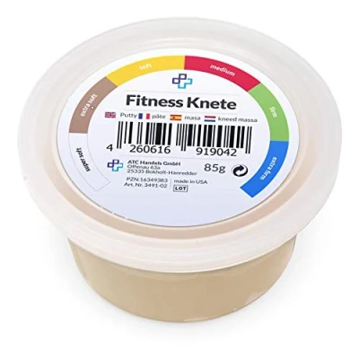 Afbeelding van ATC Handels GmbH Fitnessklei in 6 verschillende weerstandsgraden, voor handtraining, anti stress, handspieren, fijne motoriek, vormbaar, veelzijdig en versterkend (110 g, beige, extra zacht)