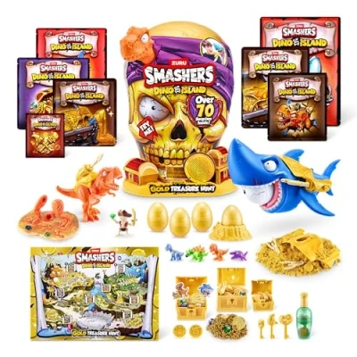 Afbeelding van Smashers Dino Island Gold Treasure Hunt ZURU interactief speelgoed om te verzamelen, voor kinderen en jongeren (31,6 cm), oranje)