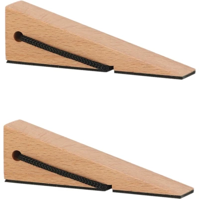 Afbeelding van Esschert deurstopper/deurwig 2x beukenhout/rubber anti slip beige 12 x 3 4 cm Deurstoppers