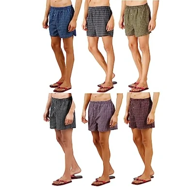 Afbeelding van Panzy Geweven boxershorts voor heren, katoen, rijk comfort, pasvorm, losse ondergoed, verpakking van 6 stuks, Boxer, XXL
