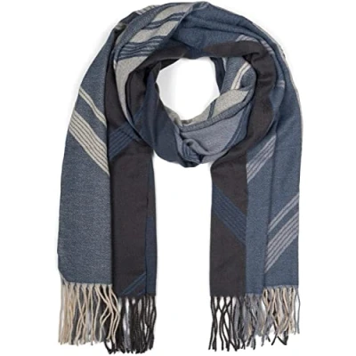 Afbeelding van styleBREAKER Dames Geweven Sjaal met Geometrisch Patroon en Franjes, Warme Winter Stola veelkleurig 01017150, Kleur:Donkergroen beige grijs