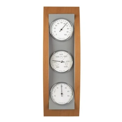 Afbeelding van TFA Dostmann Analoog weerstation, van aluminium en hout, barometer, thermometer, hygrometer.
