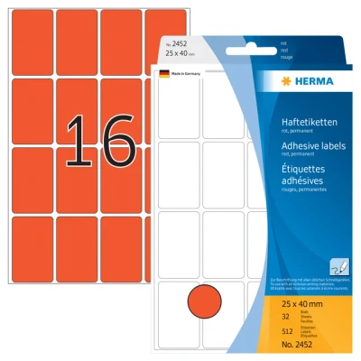 Afbeelding van Etiket HERMA 2452 25x40mm rood 512stuks