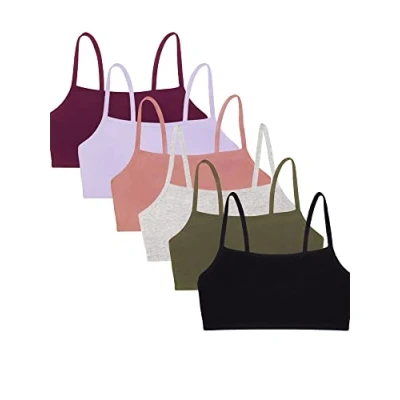 Afbeelding van Fruit of the Loom Womens Spaghetti Strap Cotton Pullover Value Pack, Available in 4 &amp; 6 Sports Bra, Black/Heather Grey/Olive/Purple/Lilac/Dusk, 32 US