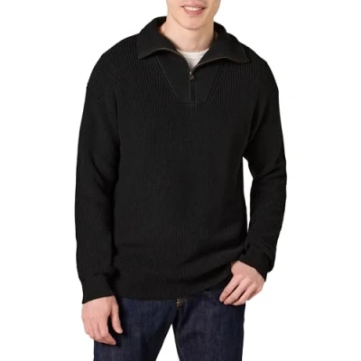 Afbeelding van Amazon Essentials Heren Quarter Zip Rib Knit Relaxed Fit Trui, Zwart, X Large