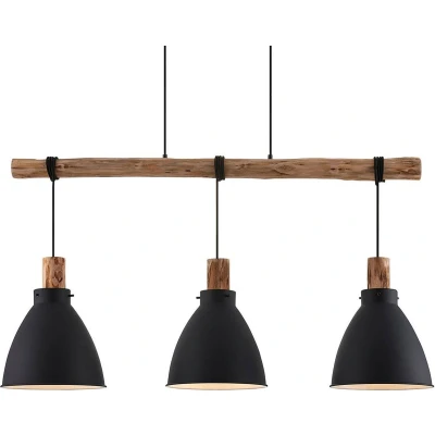 Afbeelding van Lindby hanglamp 3 lichts IJzer, eucalyptushout E27 zwart, licht hout