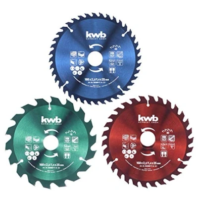 Afbeelding van kwb 3 delige cirkelzaagbladenset 160 x 25/20/16 mm voor cirkelzagen platen materialen en bouwmaterialen van hout incl. reduceerringen tot 16 20