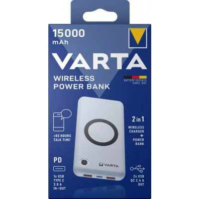 Afbeelding van Varta batterij powerbank, 3.7V/15.000mAh, draadloos, 2xUSB A/1xUSB C, QC 3.0, Power Delivery, blisterverpakking