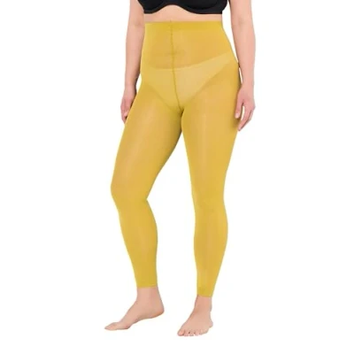 Afbeelding van Ulla Popken grote maten plussize kousenlegging, 60 denier, platte naden, mosterdgroen, 48/50