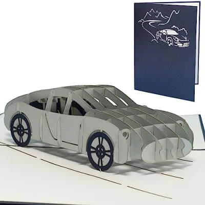 Afbeelding van LINPopUp®, LIN17237, POP UP 3D wenskaart gefeliciteerd met de 18e verjaardag of rijbewijs auto voucher sportwagen (grote kaart 15 x 20 cm, grafiet glans), N145