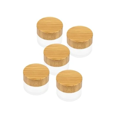 Afbeelding van Wachsmann Hoogwaardige glazen potten met bamboedeksel, voor duurzame doe het zelf natuurlijke cosmetica, geschenkverpakking, reishouder zalven en lotions, 20 ml, 5 stuks