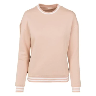 Afbeelding van Build Your Brand Dames sweatshirt Ladies College Crew Pullover Vrouwen Sweater met strepen aan de manchetten verkrijgbaar in 2 kleuren, maten XS 5XL, lichtroze/wit.,