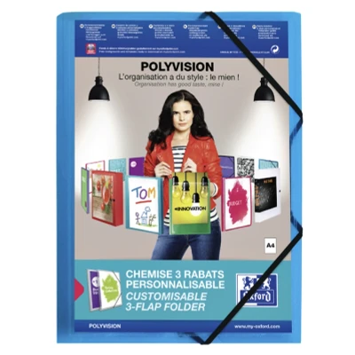 Afbeelding van 12x Elastomap Oxford Polyvision A4 met insteektas 3 kleppen PP blauw