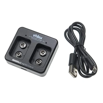 Afbeelding van vhbw Acculader met 2 sleuven voor batterijen, Ni CD, NiMH, Li Ion (9 V blokbatterijen), micro USB oplader
