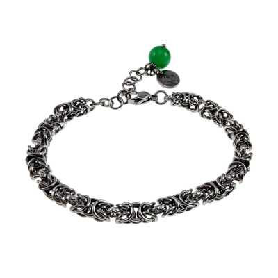 Afbeelding van Armband Dames RVS Byzantijnse Schakelarmband met Groene Kattenoogsteen Verstelbaar 15cm tot 19cm