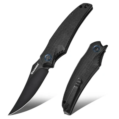 Afbeelding van Harnds Zakzakmes Frontflippermes met D2 Stalen Mes en G10 Handvat, Premium EDC Zakclip Voor Buitenvissen Survival (Zwart zwart titanium)