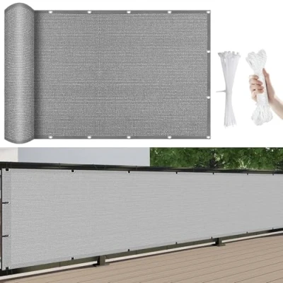 Afbeelding van Inkijkbescherming Voor Balkon 650 x 85 cm Van Hdpe, 220 G/M², Uv Bescherming Ondoorzichtige Balkondoek met Kabelbinders en Koord Outdoor Tuin, Lichtgrijze