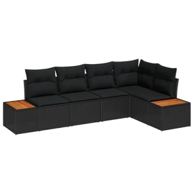 Afbeelding van vidaXL 5 delige tuinset met kussens zwart poly rattan acacia