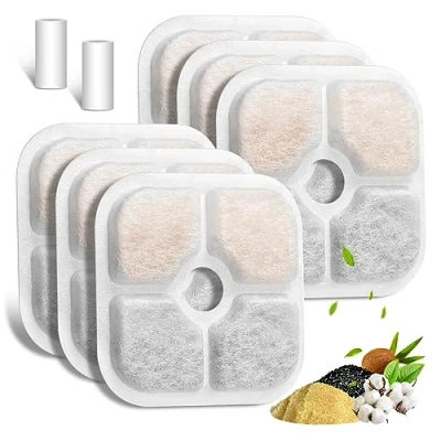 Afbeelding van Waterfontein filter voor katten, 6 voudige vervanging huisdierfontein compatibel met 2L/2.5L drinkfontein Triple Action actieve koolstoffilter, 2 slangen