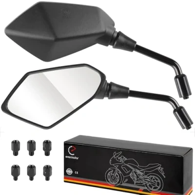 Afbeelding van Universele achteruitkijkspiegel voor motorfiets, E markering, goedgekeurd, 2 x M10 rechtse schroefdraad, M8 schroefdraad + 1 linkse